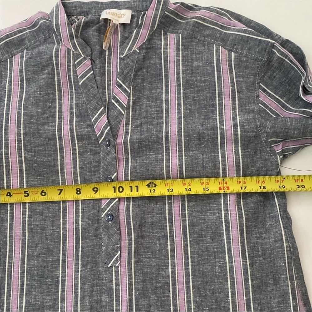 Laundry by Shelli Segal Linen Blend Shirt Top Gray Pink V Neck New size Small - Picture 9 of 11